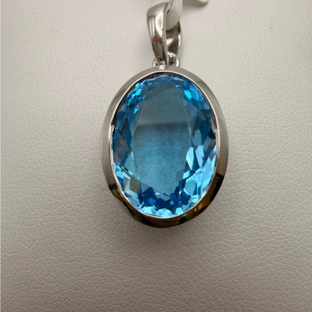 Swiss Blue Topaz Oval Pendant
