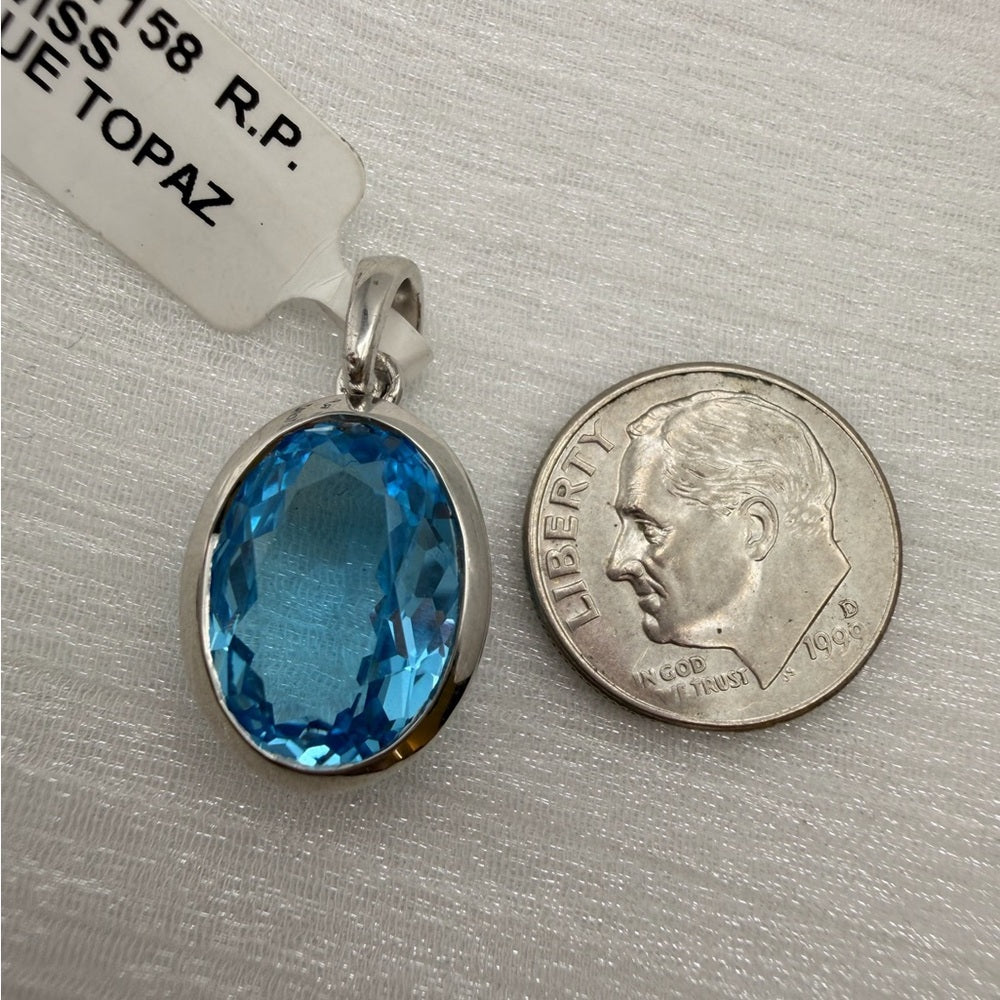 Swiss Blue Topaz Oval Pendant