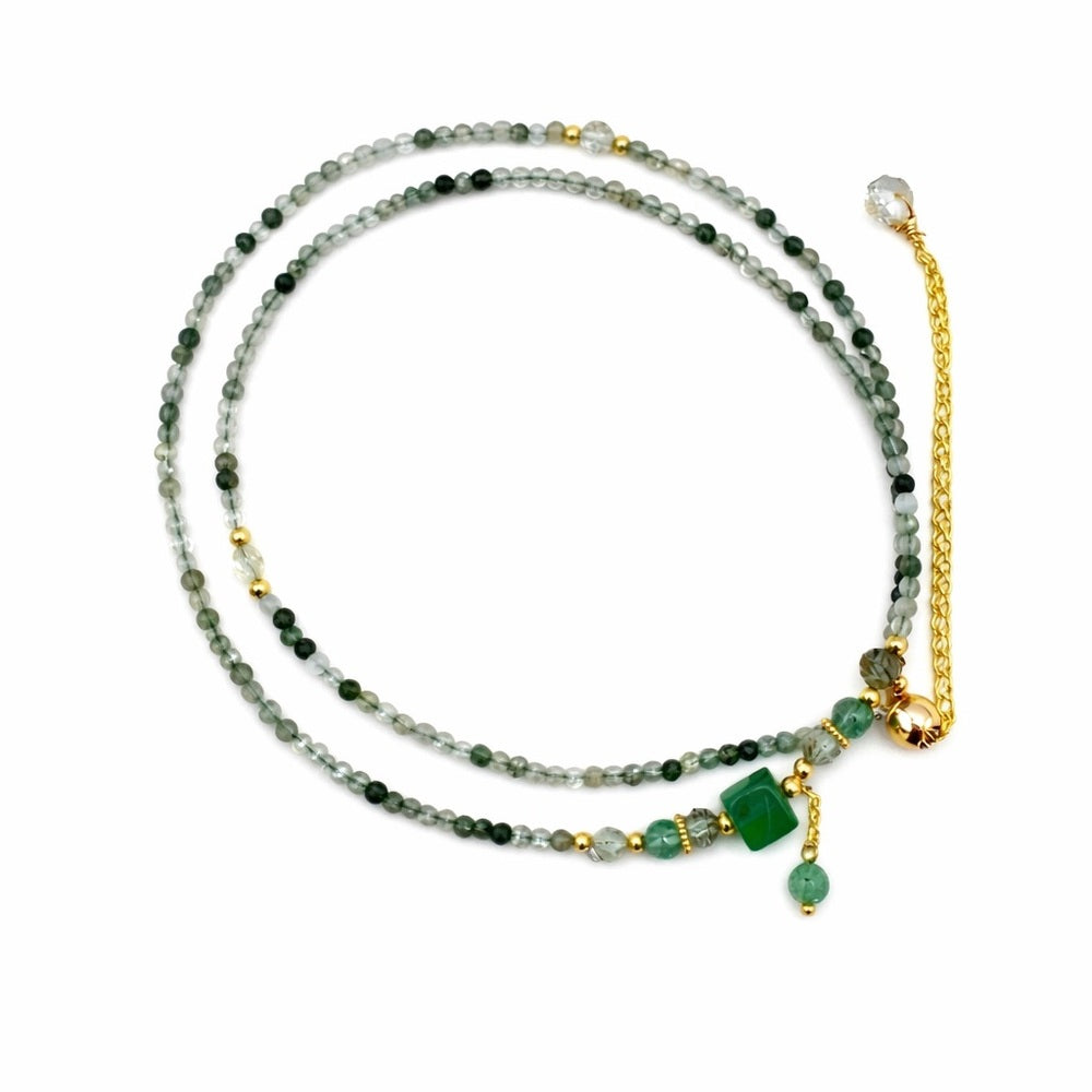 Green Aventurine and Rutilated Quartz Adjustable Necklace