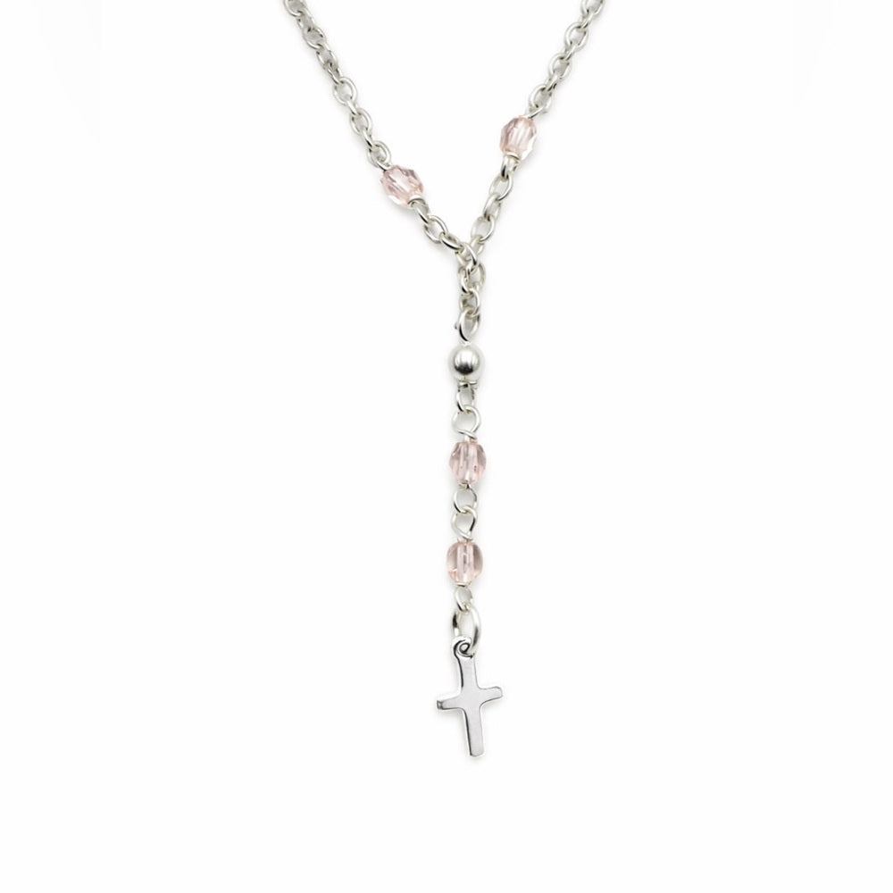 Sterling Silver 3.5mm Pink Crystal Rosary