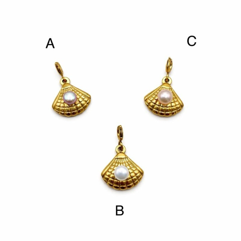 Freshwater Pearl Seashell Charm With Clasp