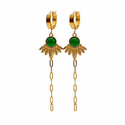 Green Chalcedony Dangle Chain Earrings