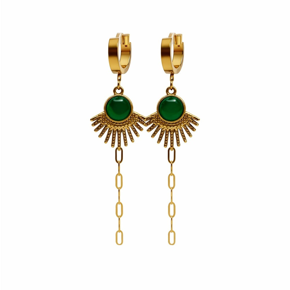 Green Chalcedony Dangle Chain Earrings