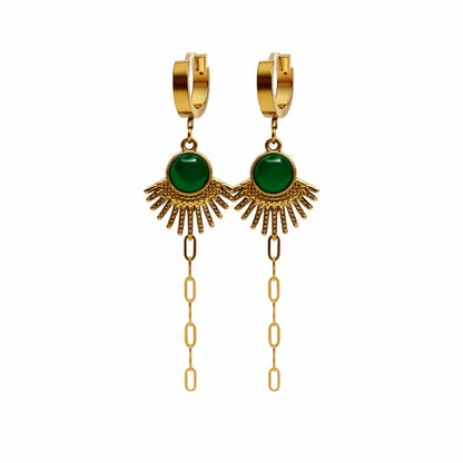 Green Chalcedony Dangle Chain Earrings