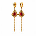 Red Chalcedony Dangle Chain Earrings
