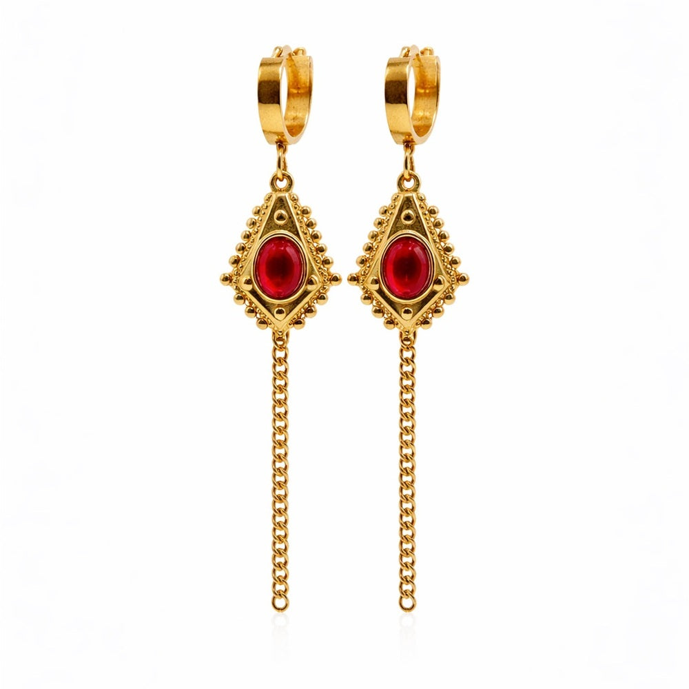 Red Chalcedony Dangle Chain Earrings