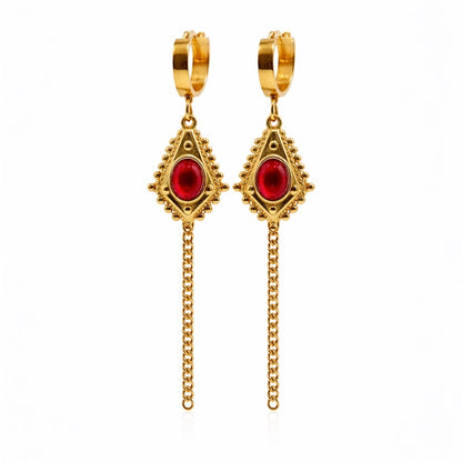 Red Chalcedony Dangle Chain Earrings