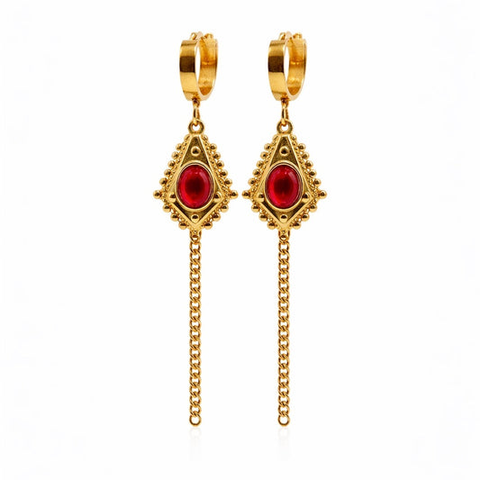 Red Chalcedony Dangle Chain Earrings