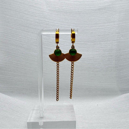 Green Chalcedony Dangle Chain Earrings