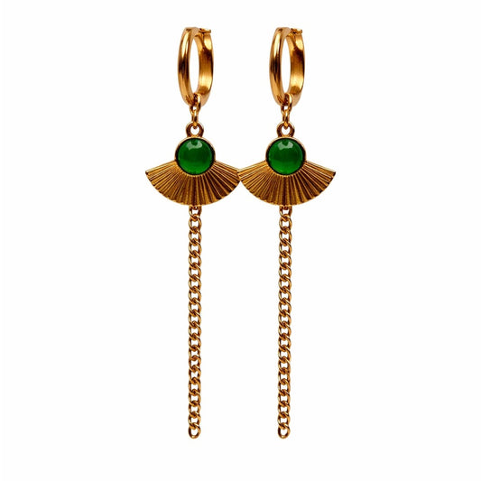 Green Chalcedony Dangle Chain Earrings