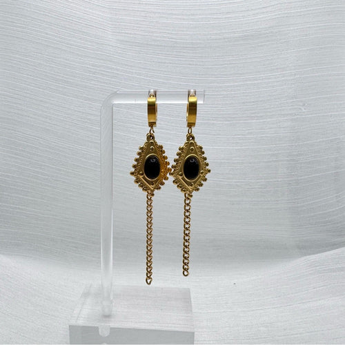 Black Onyx Dangle Chain Earrings