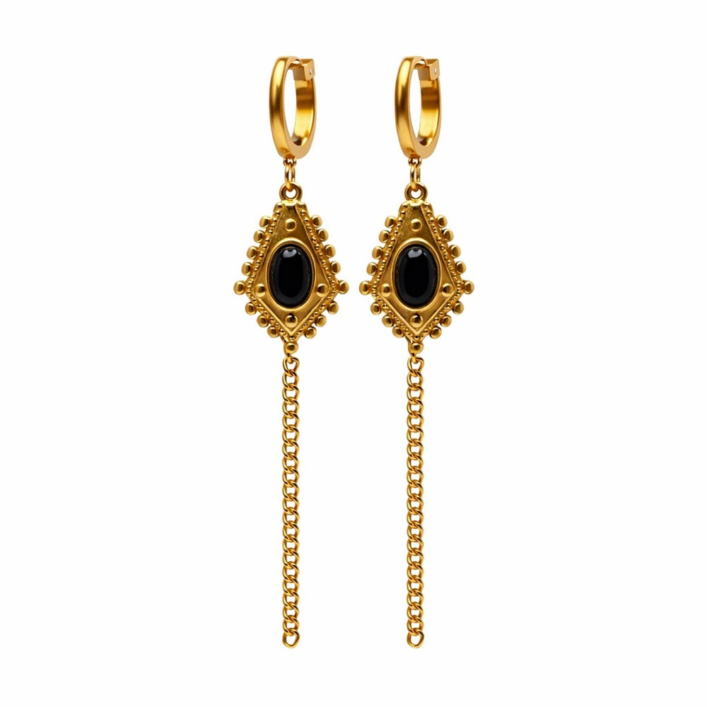 Black Onyx Dangle Chain Earrings