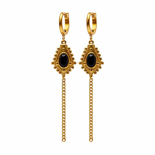 Black Onyx Dangle Chain Earrings