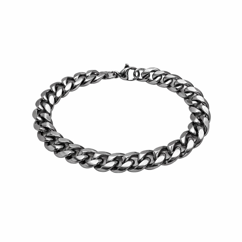8.5mm Silver Curb Link Stainless Steel Bracelet