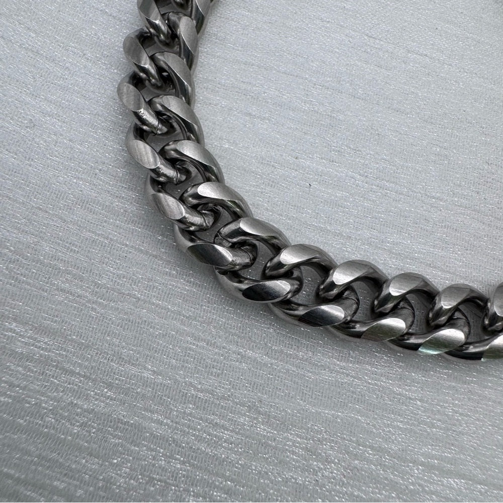 8.5mm Silver Curb Link Stainless Steel Bracelet