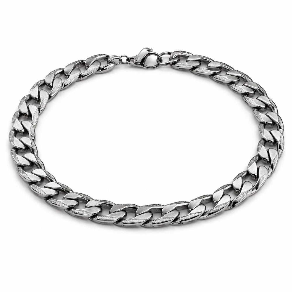 8mm Silver Curb Link Chain Stainless Steel Bracelet