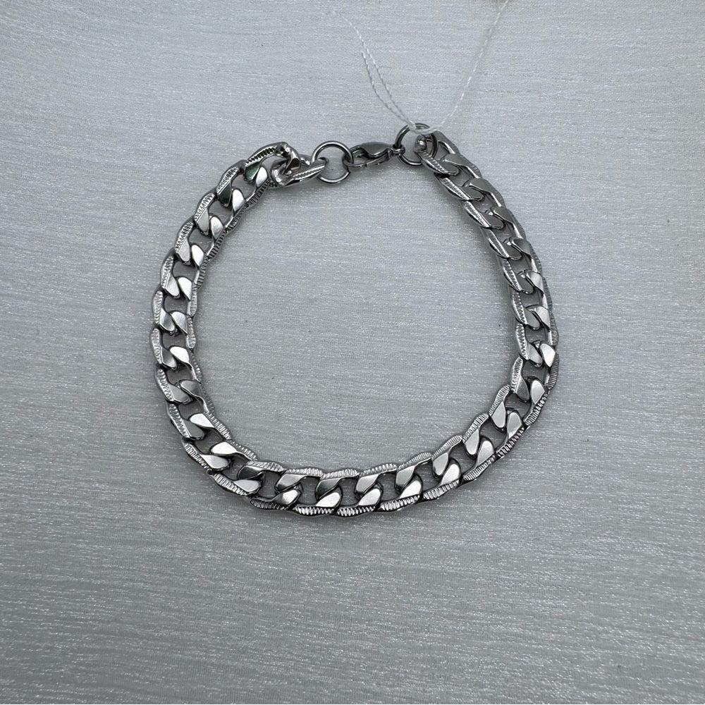 8mm Silver Curb Link Chain Stainless Steel Bracelet