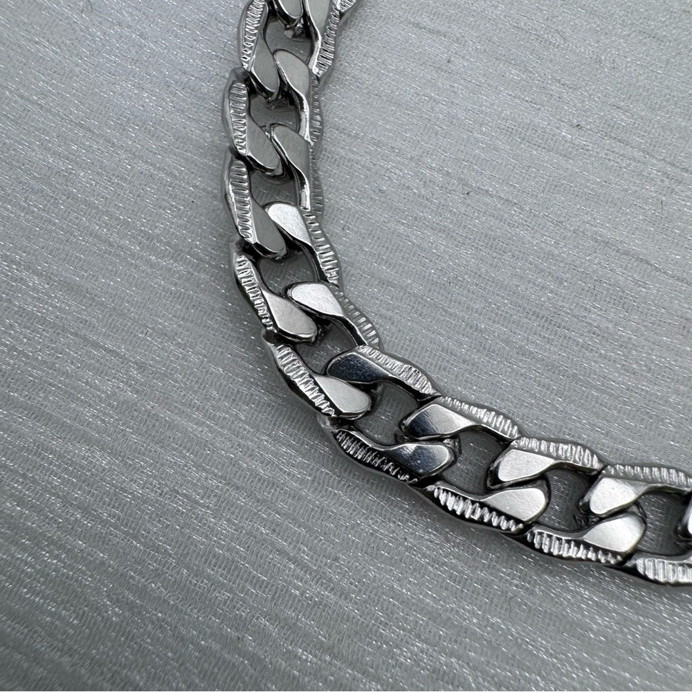 8mm Silver Curb Link Chain Stainless Steel Bracelet