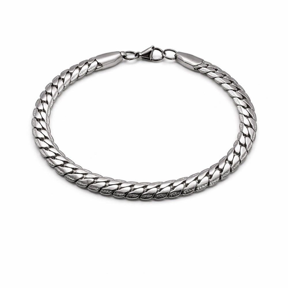 6mm Silver Flat Cuban Link Stainless Steel Bracelet
