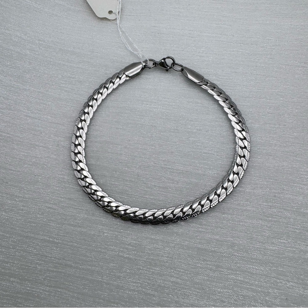6mm Silver Flat Cuban Link Stainless Steel Bracelet