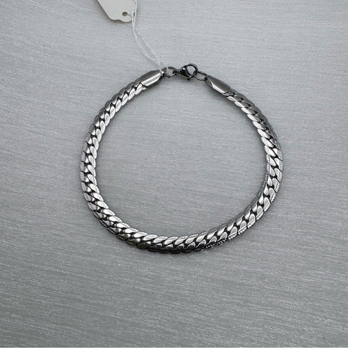 6mm Silver Flat Cuban Link Stainless Steel Bracelet