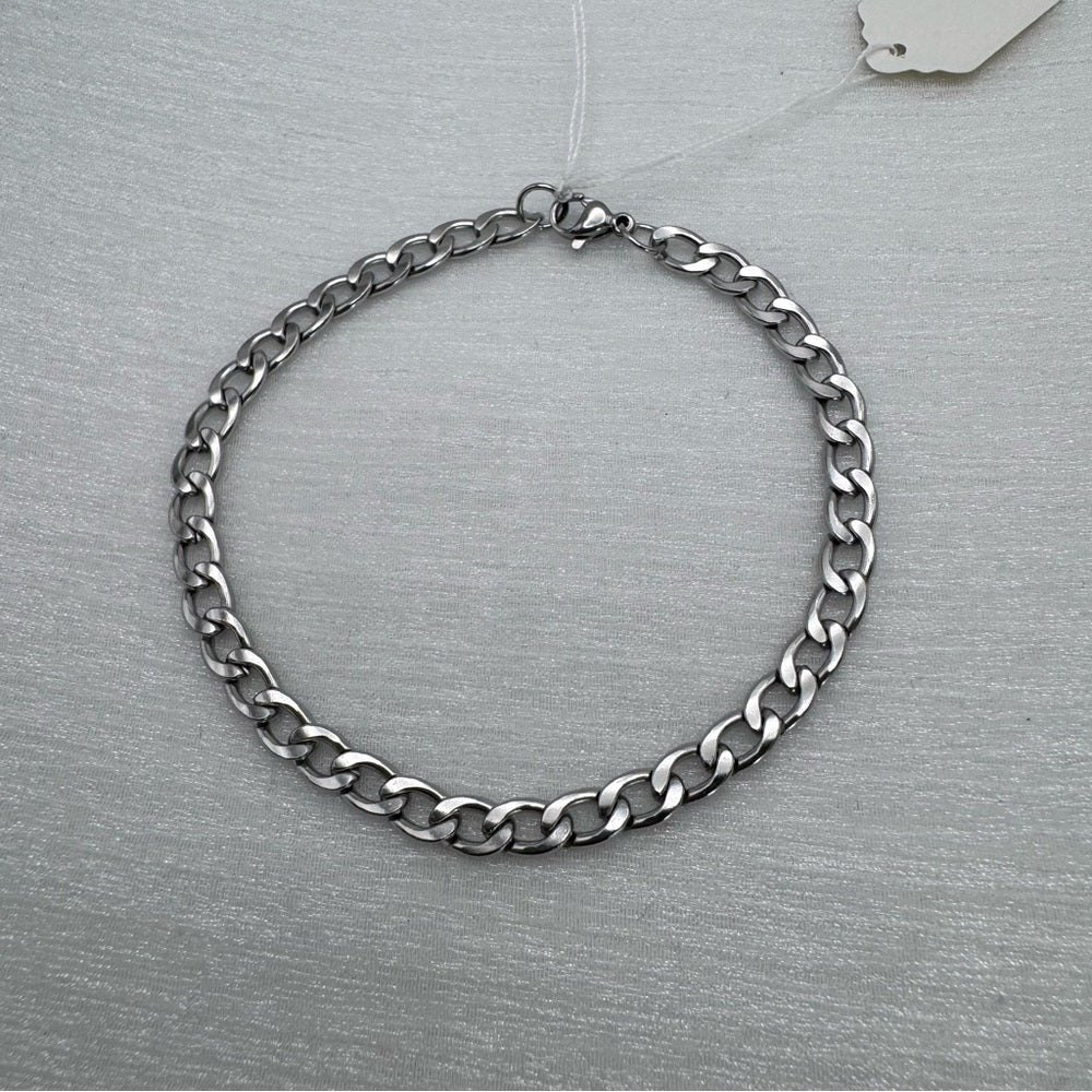 6mm Silver Curb Link Chain Stainless Steel Bracelet