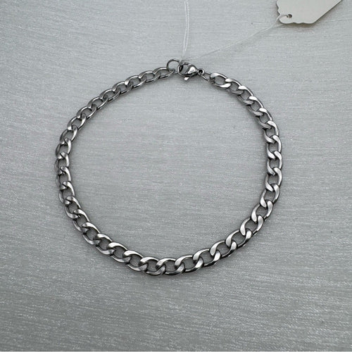 6mm Silver Curb Link Chain Stainless Steel Bracelet
