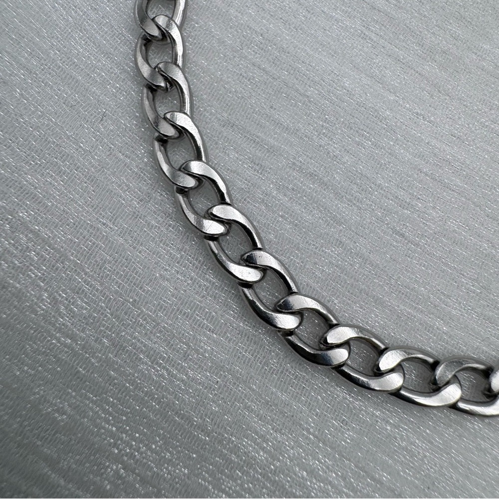 6mm Silver Curb Link Chain Stainless Steel Bracelet
