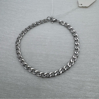 5mm | Silver | Curb Link Chain Stainless Steel Bracelet