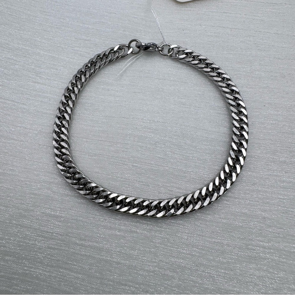 5.5mm | Silver | Double Curb Link Chain Bracelet