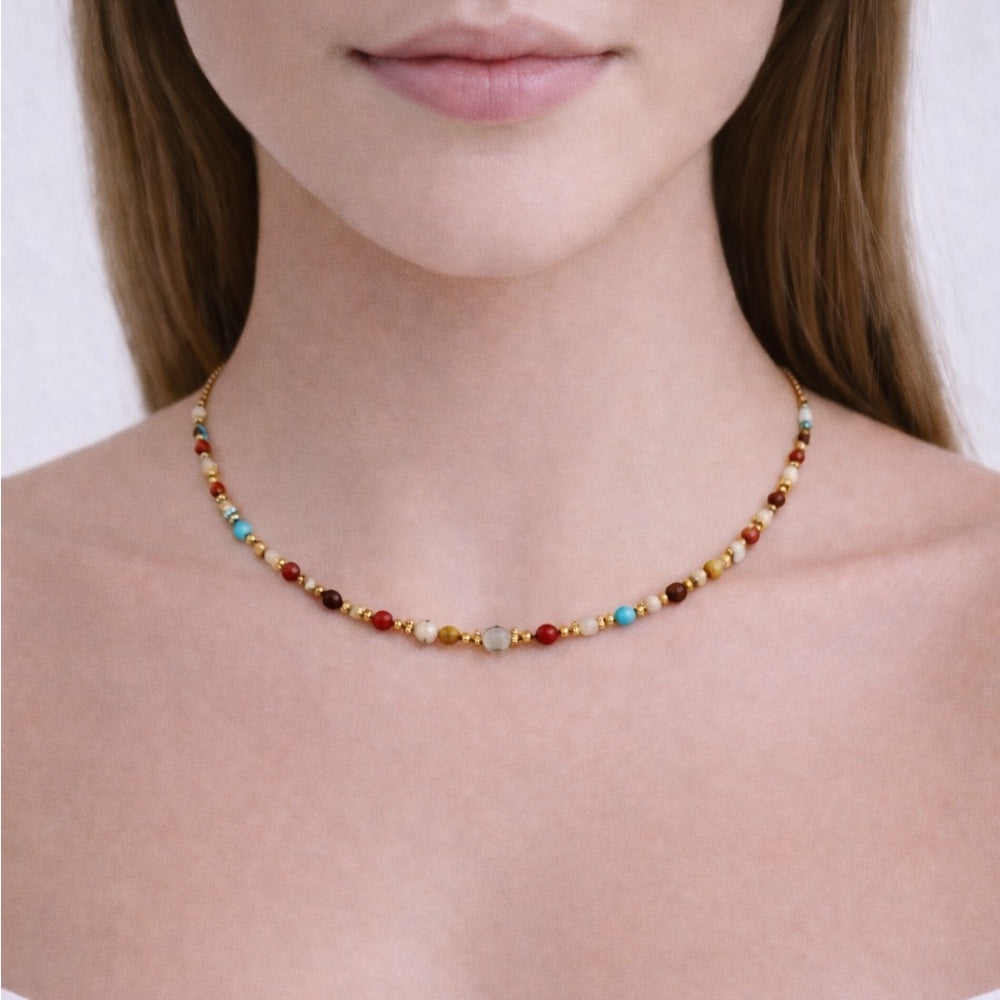 Tiger’s Eye, Carnelian, and Turquoise Necklace #61