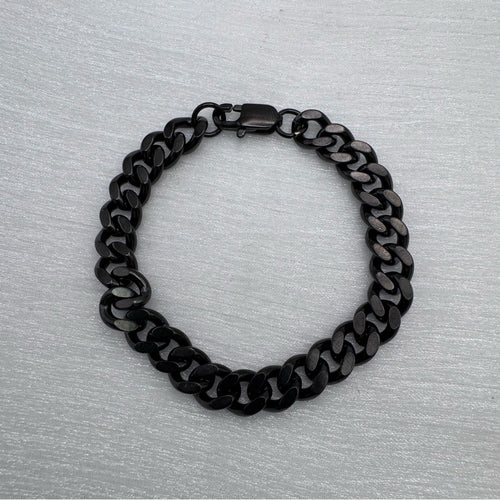 9mm Black Curb Link Chain Bracelet