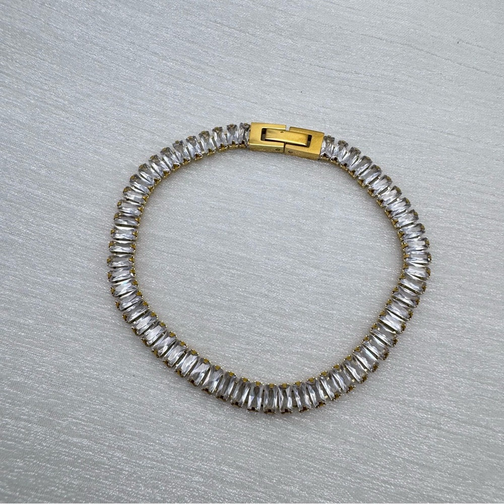 Gold Baguette Crystal Tennis Bracelet