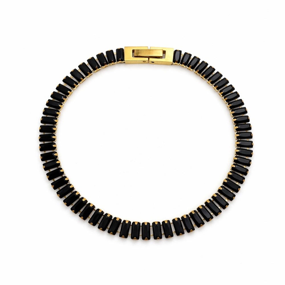 Gold Black Baguette Crystal Tennis Bracelet
