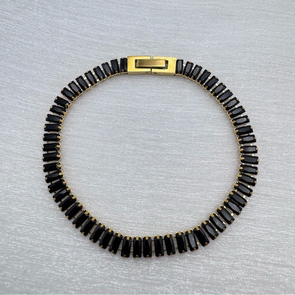 Gold Black Baguette Crystal Tennis Bracelet