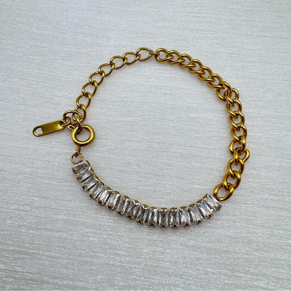 Half Tennis Baguette & Cuban Link Bracelet