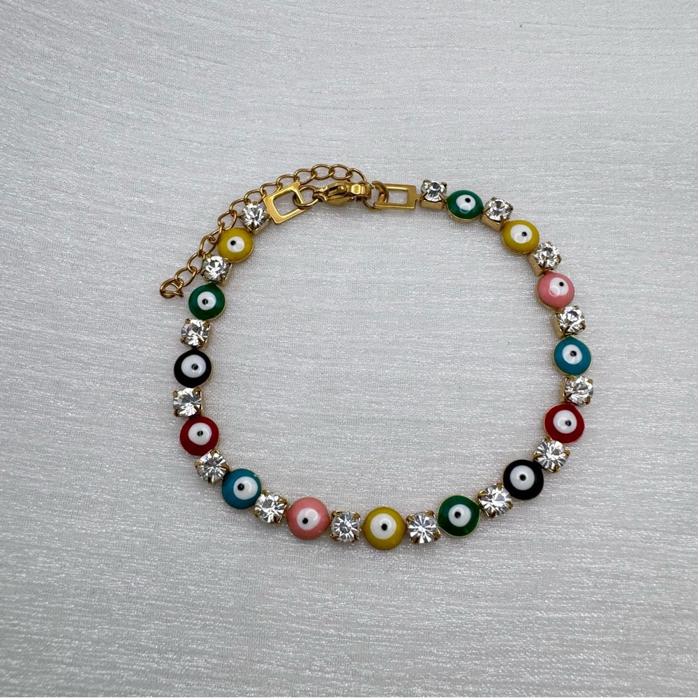 Multicolored Evil Eye Crystal Bracelet