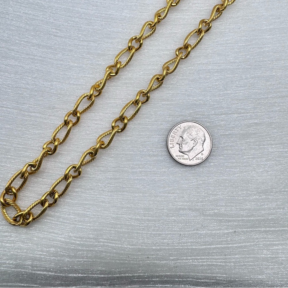 6mm Gold Stainless Steel Textured Oval Link Chain
