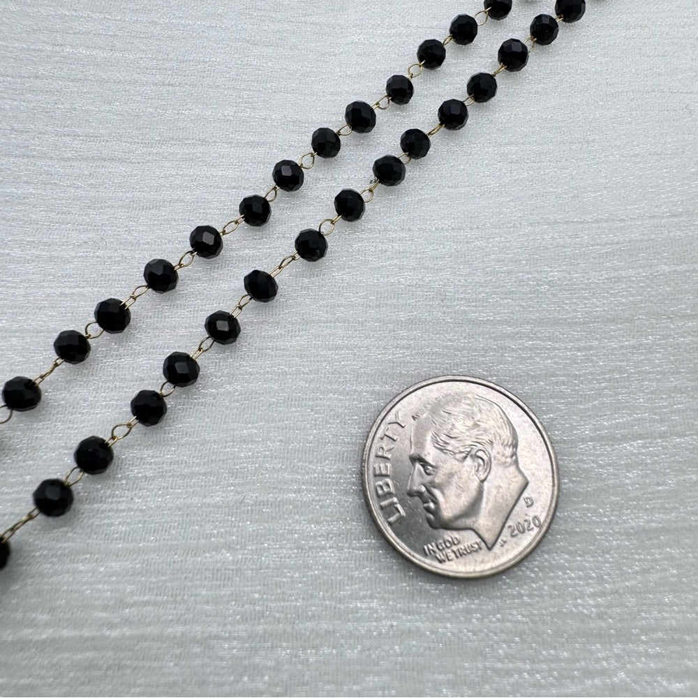 3.5mm Gold & Black Beaded Ball Link Chain