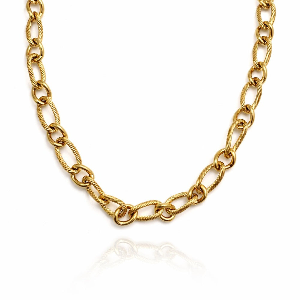 6mm Gold Stainless Steel Textured Oval Link Chain