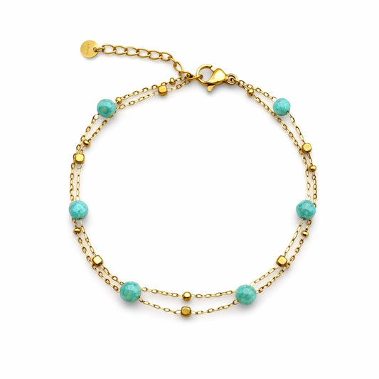 1mm | Gold | Double Chain with Turquoise Crystal Bracelet