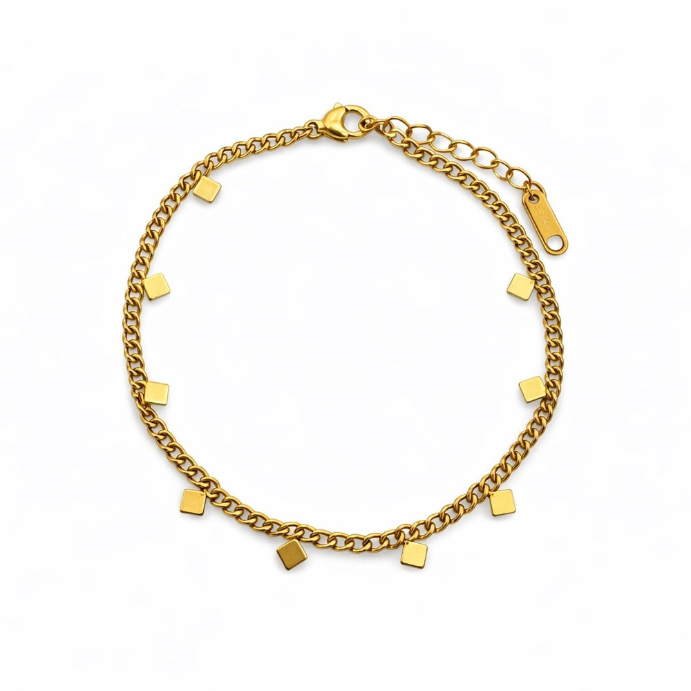 2mm Gold Curb Chain with Square Charms Bracelet