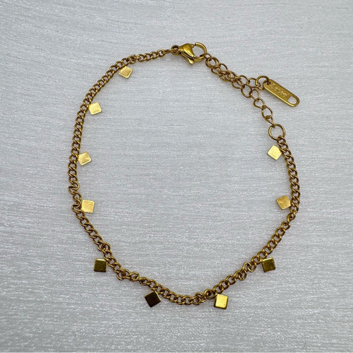 2mm Gold Curb Chain with Square Charms Bracelet