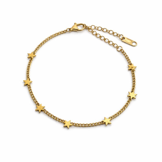 2mm | Gold | Curb Chain with Star Charms Bracelet