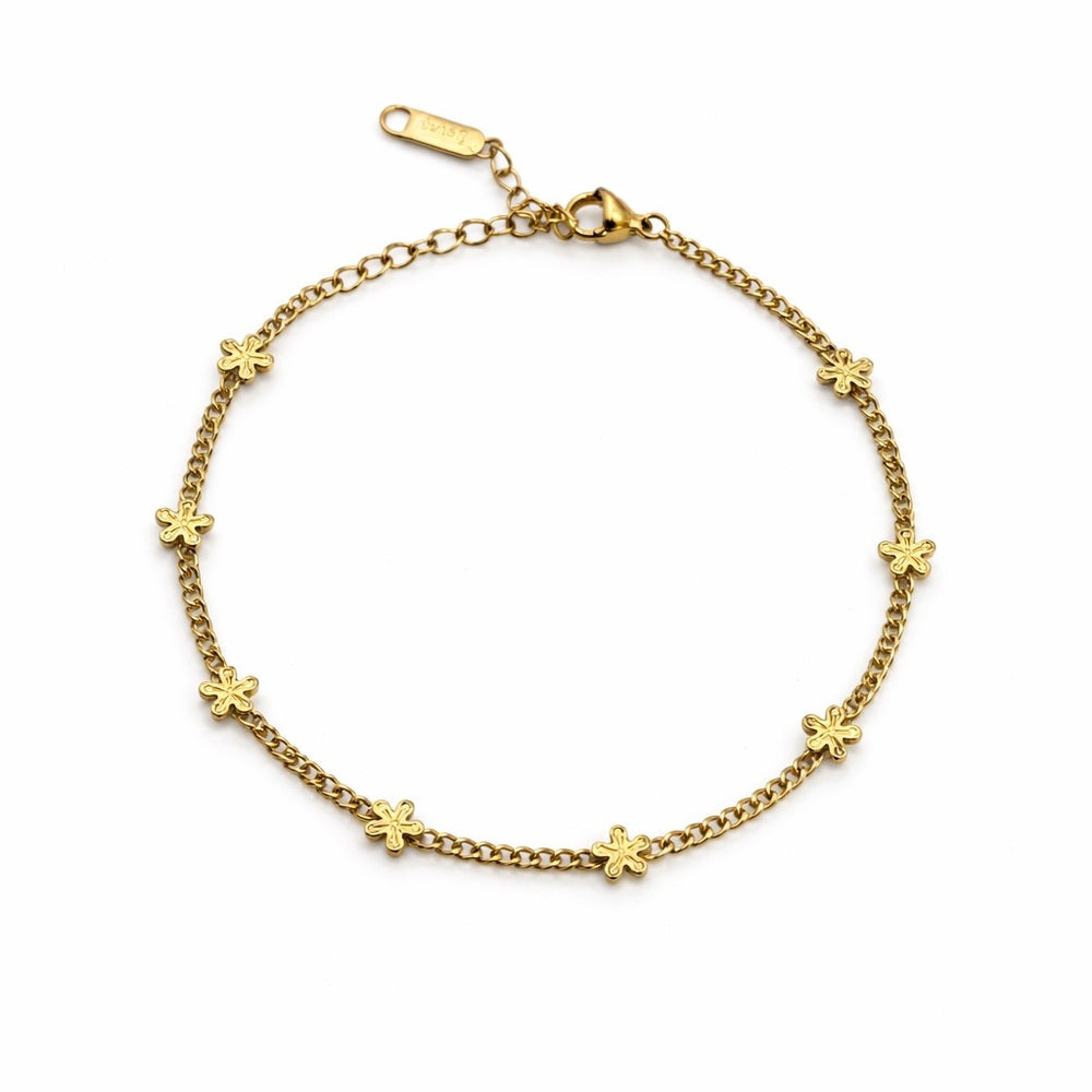 2mm Gold Curb Chain with Flower Charms Bracelet