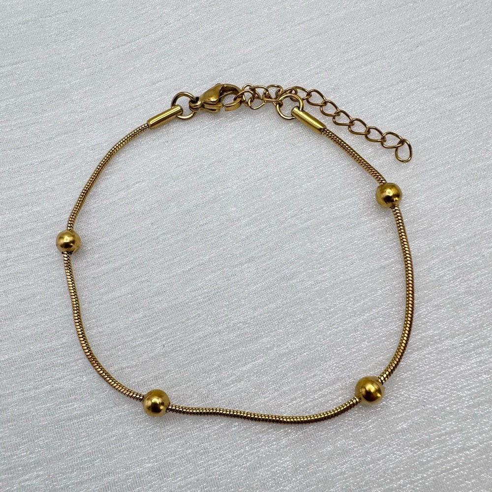 1.1mm | Gold | Snake Chain with Beads Bracelet