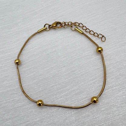 1.1mm | Gold | Snake Chain with Beads Bracelet