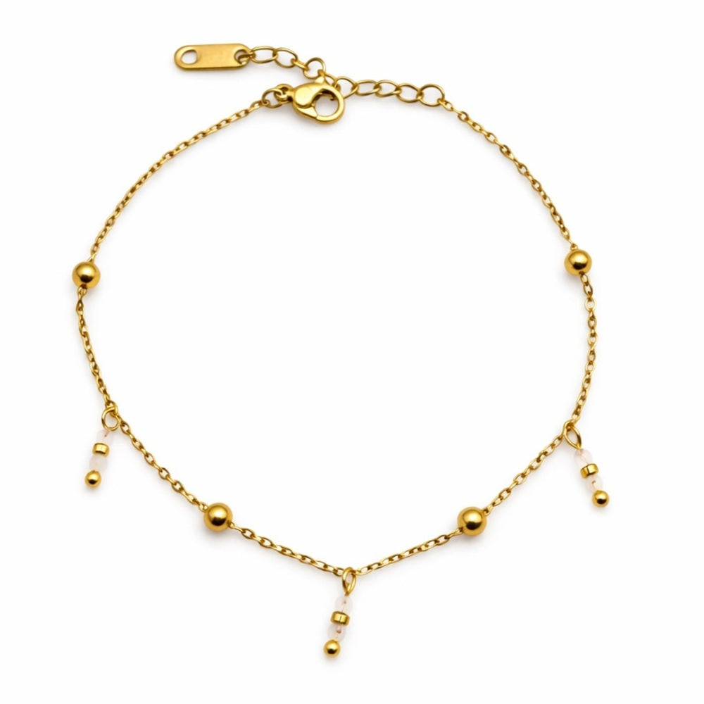 1mm | Gold | Cable Chain with Drop Beads Bracelet
