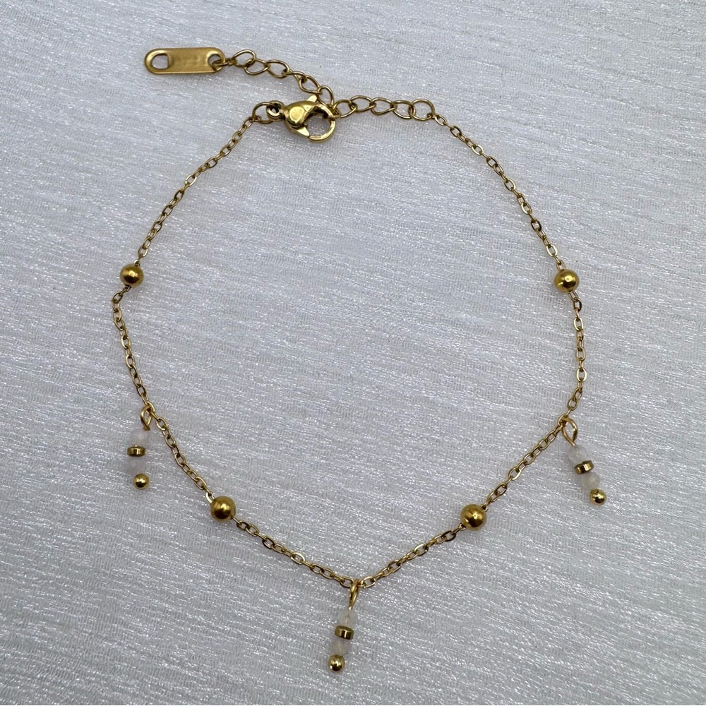 1mm | Gold | Cable Chain with Drop Beads Bracelet