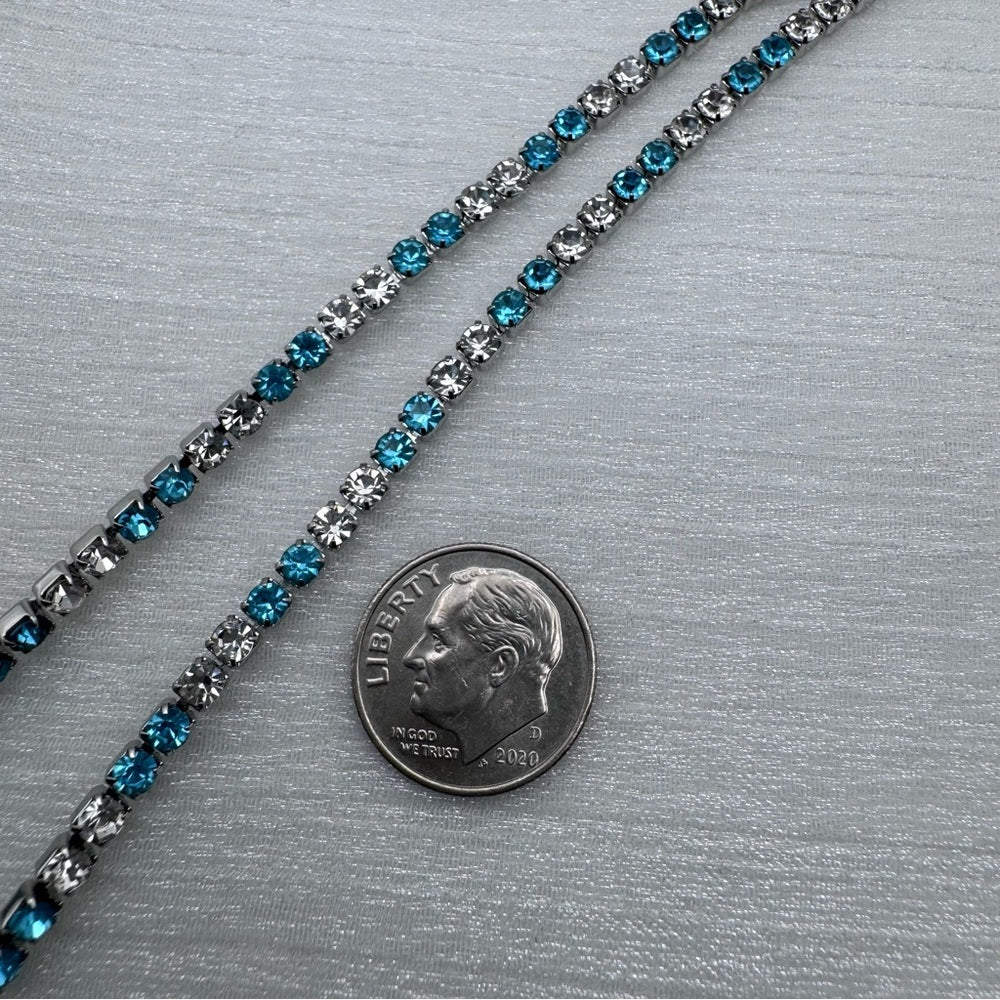 3mm Silver Blue & White Crystal Tennis Necklace